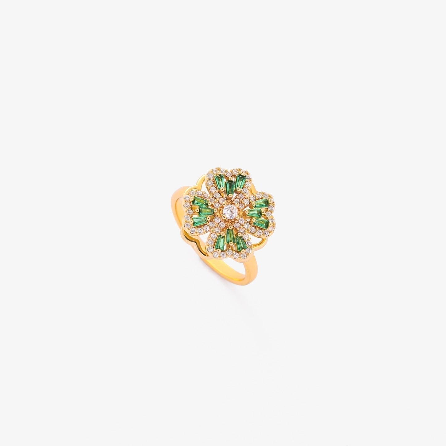 Guld Smaragd Blomstret Ring