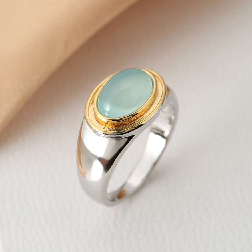 Sølv og Guld Bezel Cabochon Ring