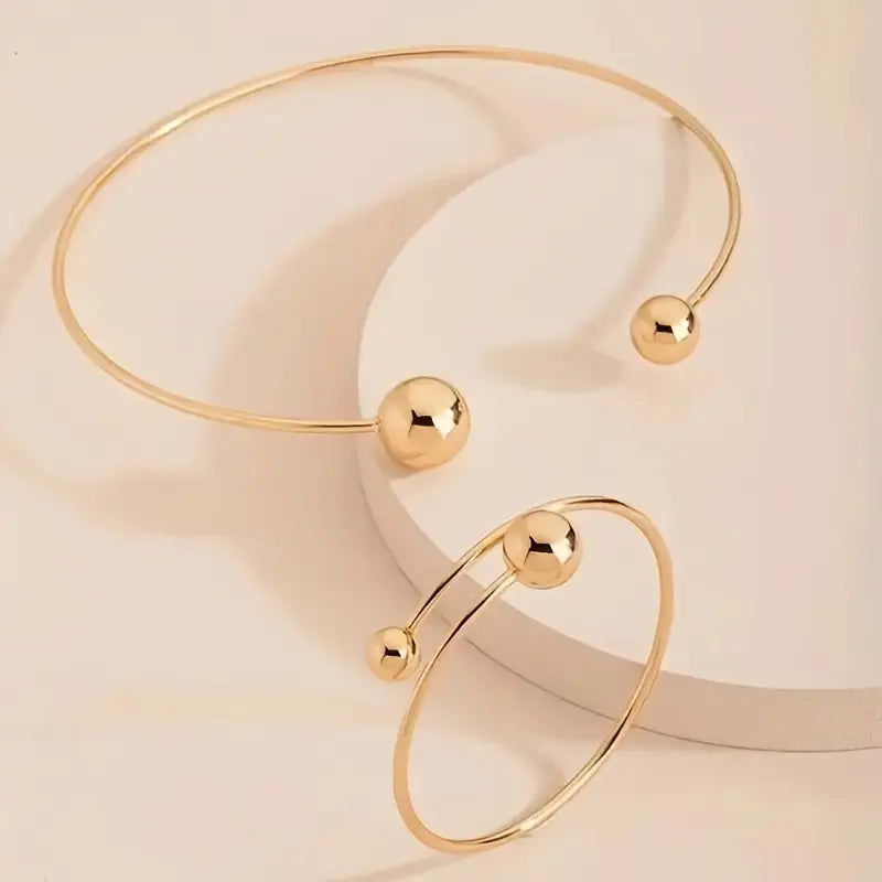 Minimalistisk Glow Collar & Manchet Armbånd Sæt | Guld