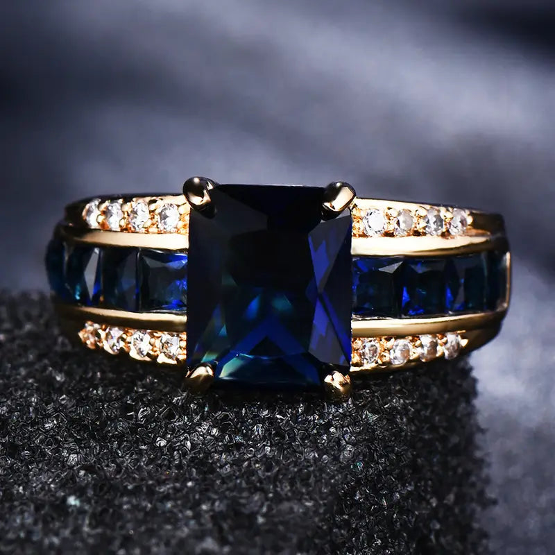 Guld Safir Square-Cut Ring