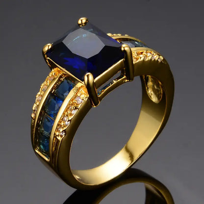 Guld Safir Square-Cut Ring