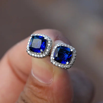 Sølv Safir Halo Ørestikker