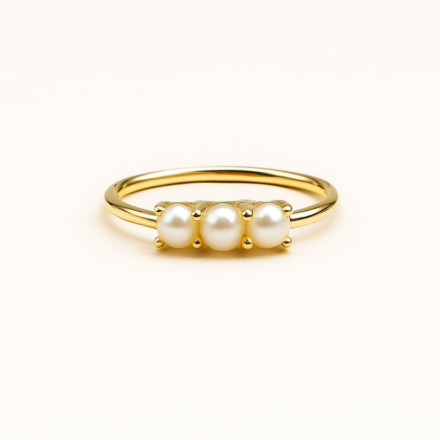 Triple Perle Guld Ring