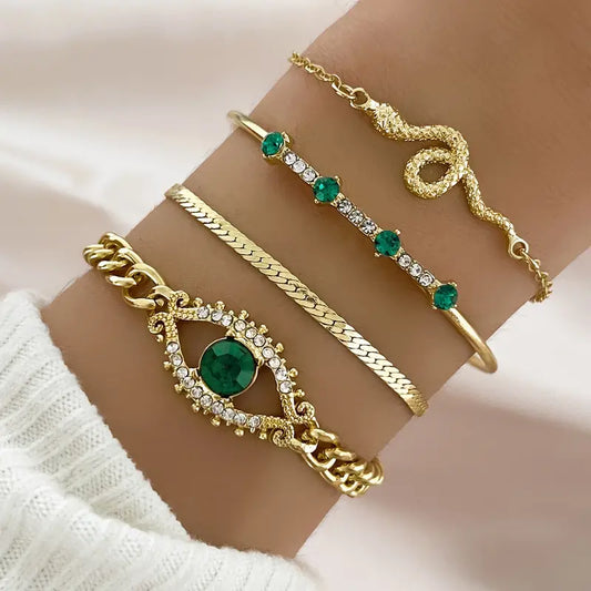 Guld Smaragd Charm-armbånd Sæt