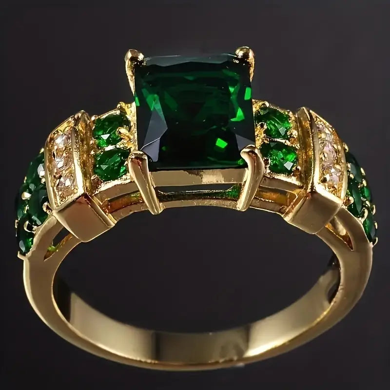 Guld Smaragd Geometrisk Ring