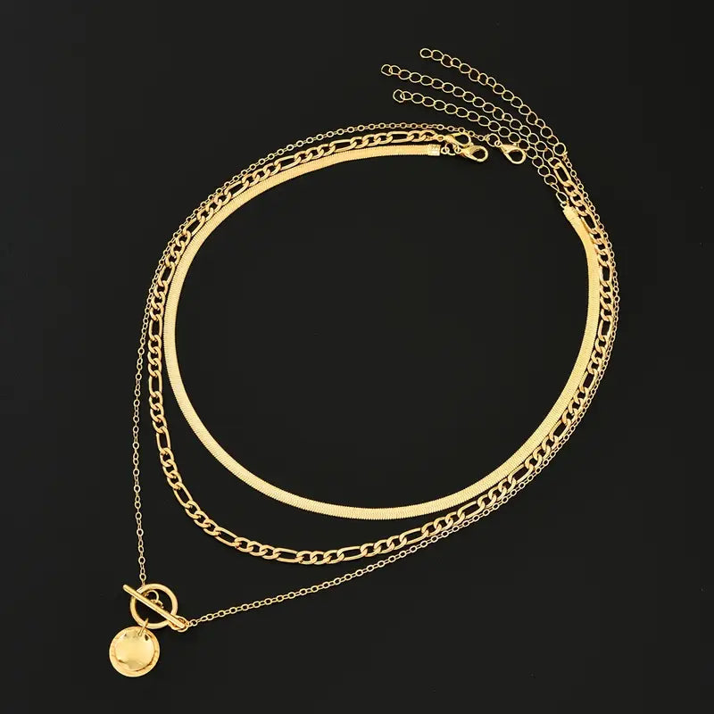 Savira Textured Coin Lagdelt Halskæde | Guld