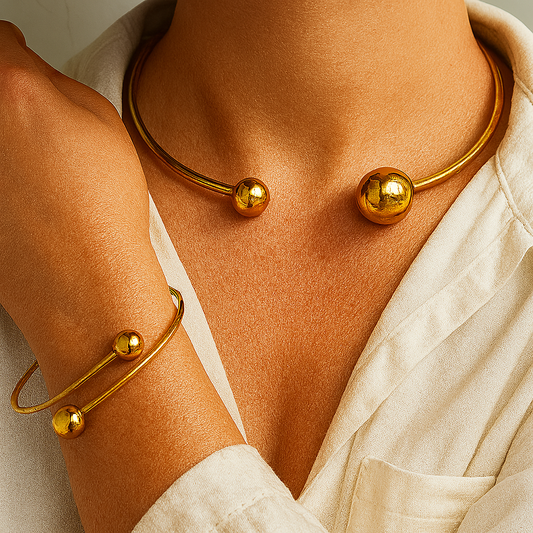 Minimalistisk Glow Collar & Manchet Armbånd Sæt | Guld