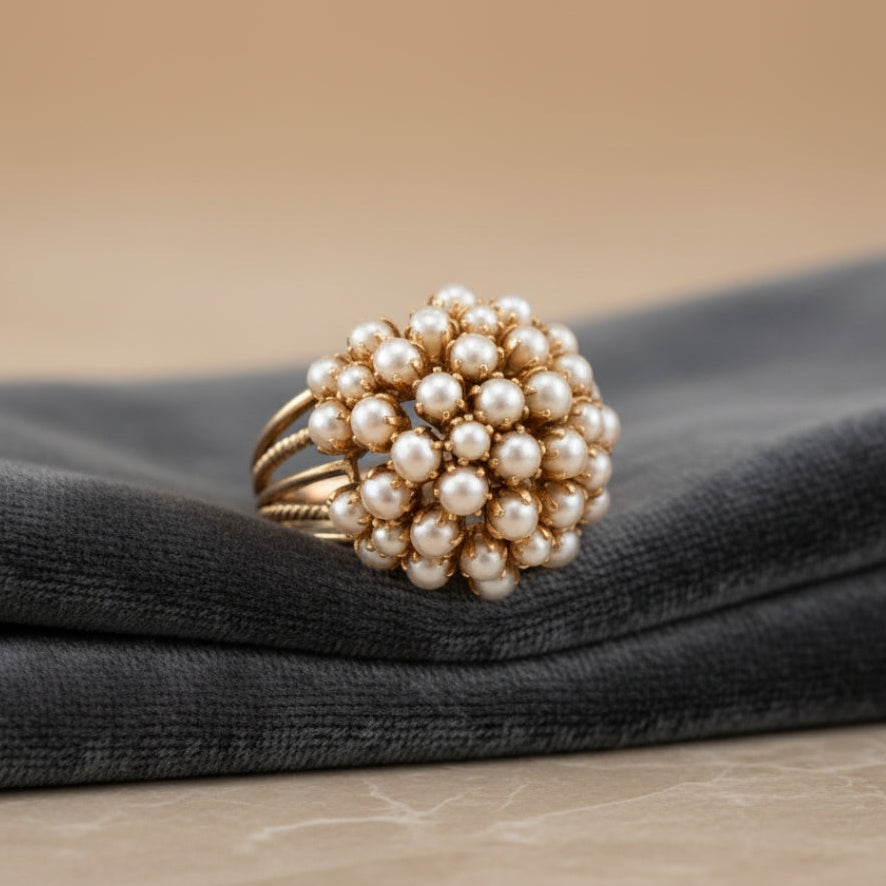 Elegant Indlagt Perle Guld Ring
