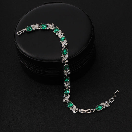 Sølv Smaragd Vintage Lænke Armbånd