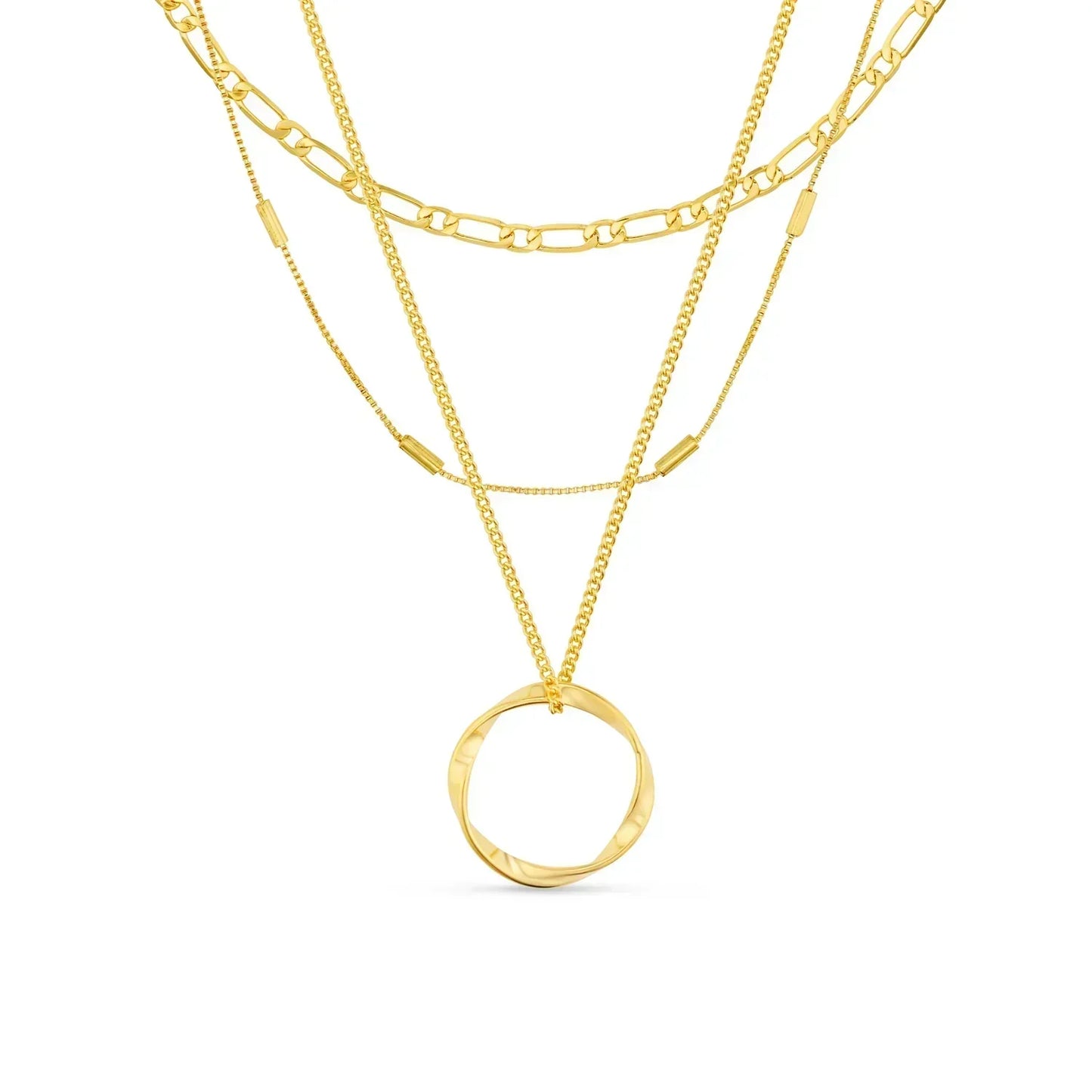 Åben Circle Three Row Halskæde | Guld