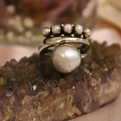 Perle Stacking Ringe Sæt