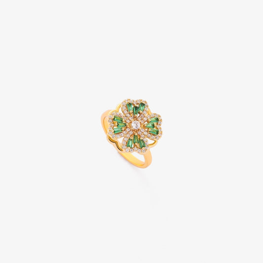 Guld Smaragd Blomstret Ring