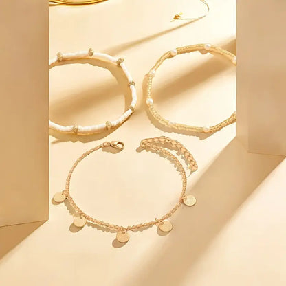 Coastal Charm 3-Piece Lagdelt Ankelkæde Sæt | Guld