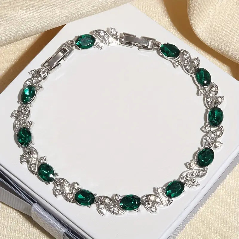 Sølv Smaragd Vintage Lænke Armbånd