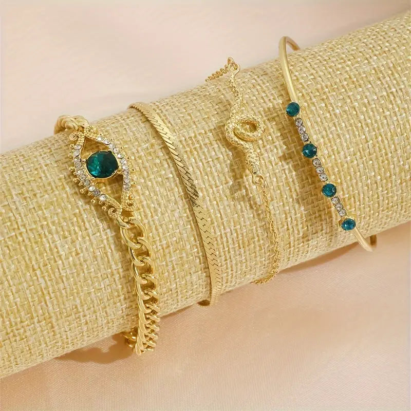 Guld Smaragd Charm-armbånd Sæt