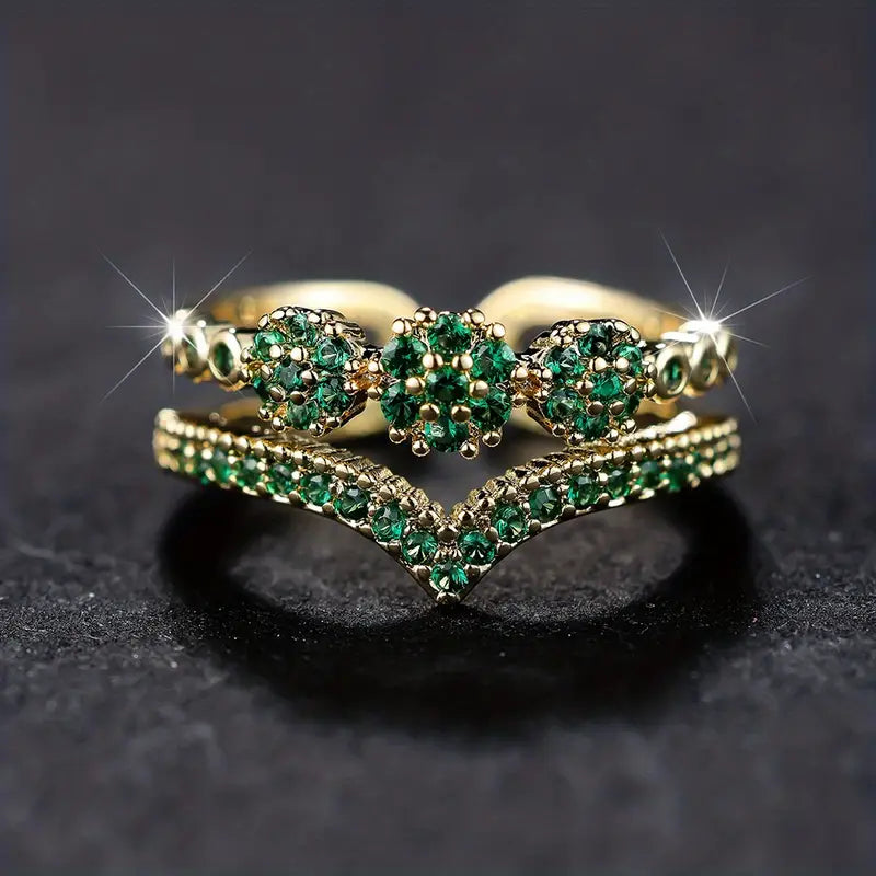 Guld Smaragd Cluster Ring