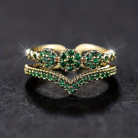Guld Smaragd Cluster Ring
