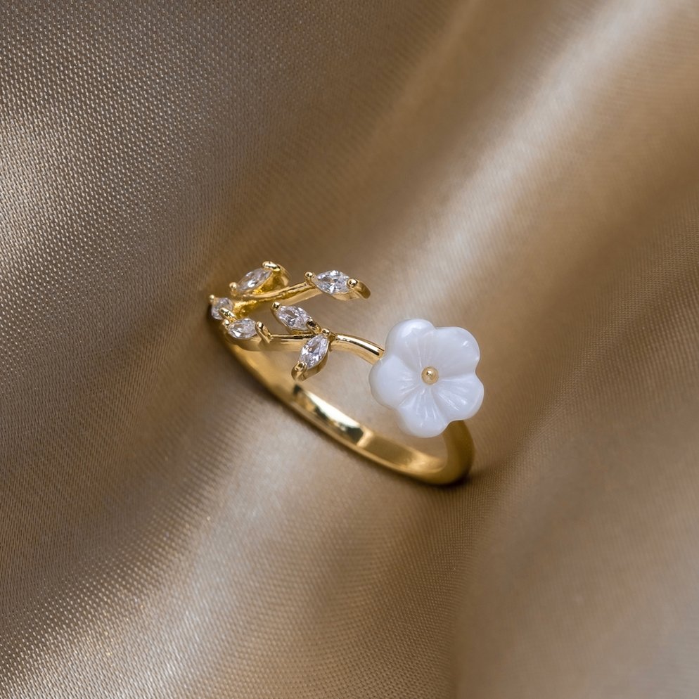 Guld Blomstret og Leaf Åben Ring