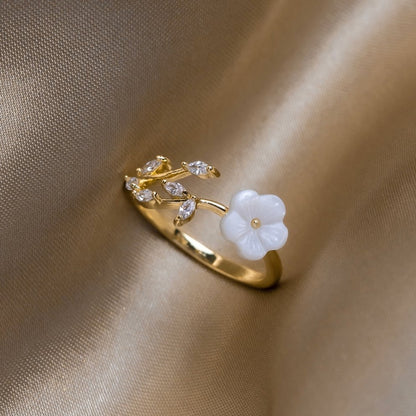 Guld Blomstret og Leaf Åben Ring