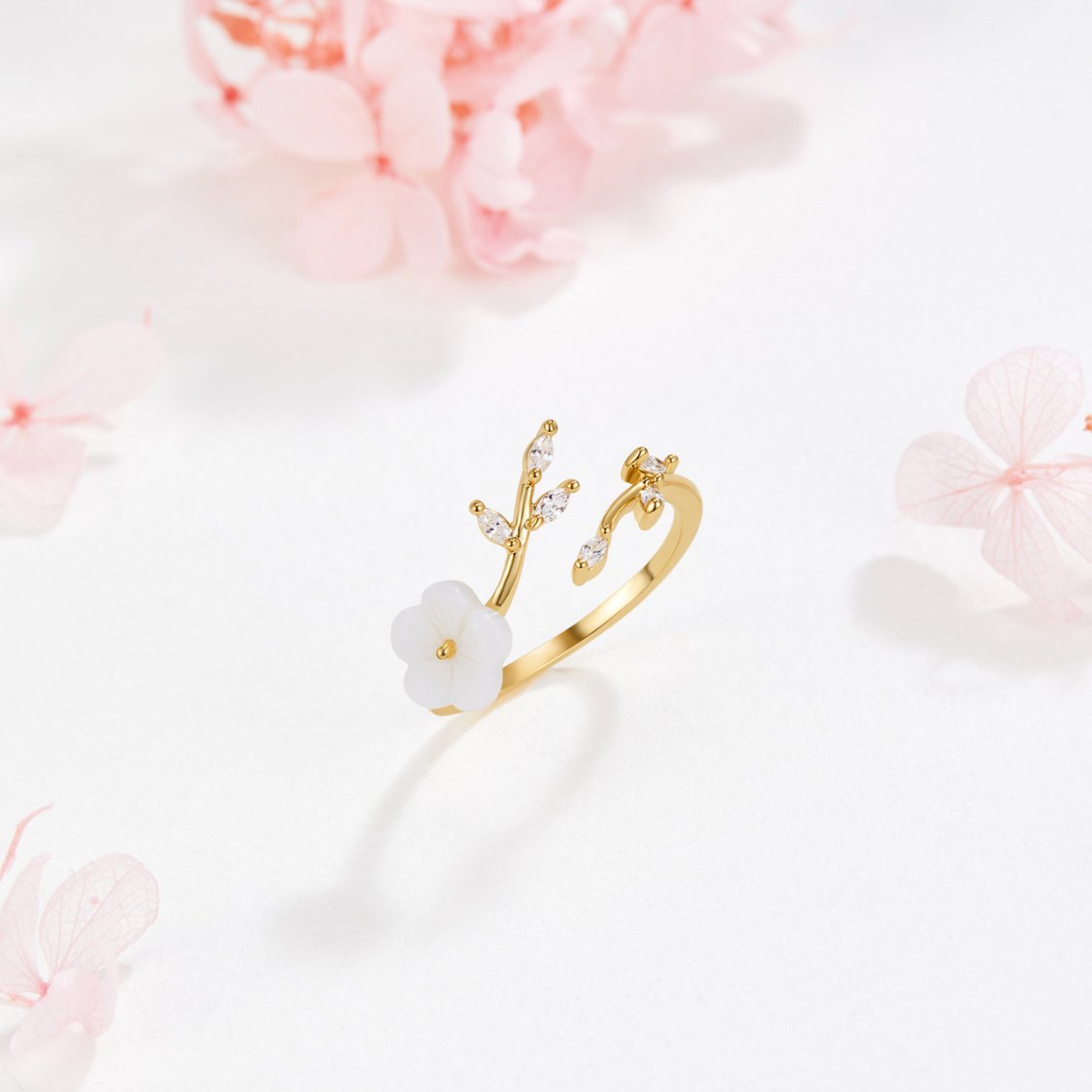Guld Blomstret og Leaf Åben Ring